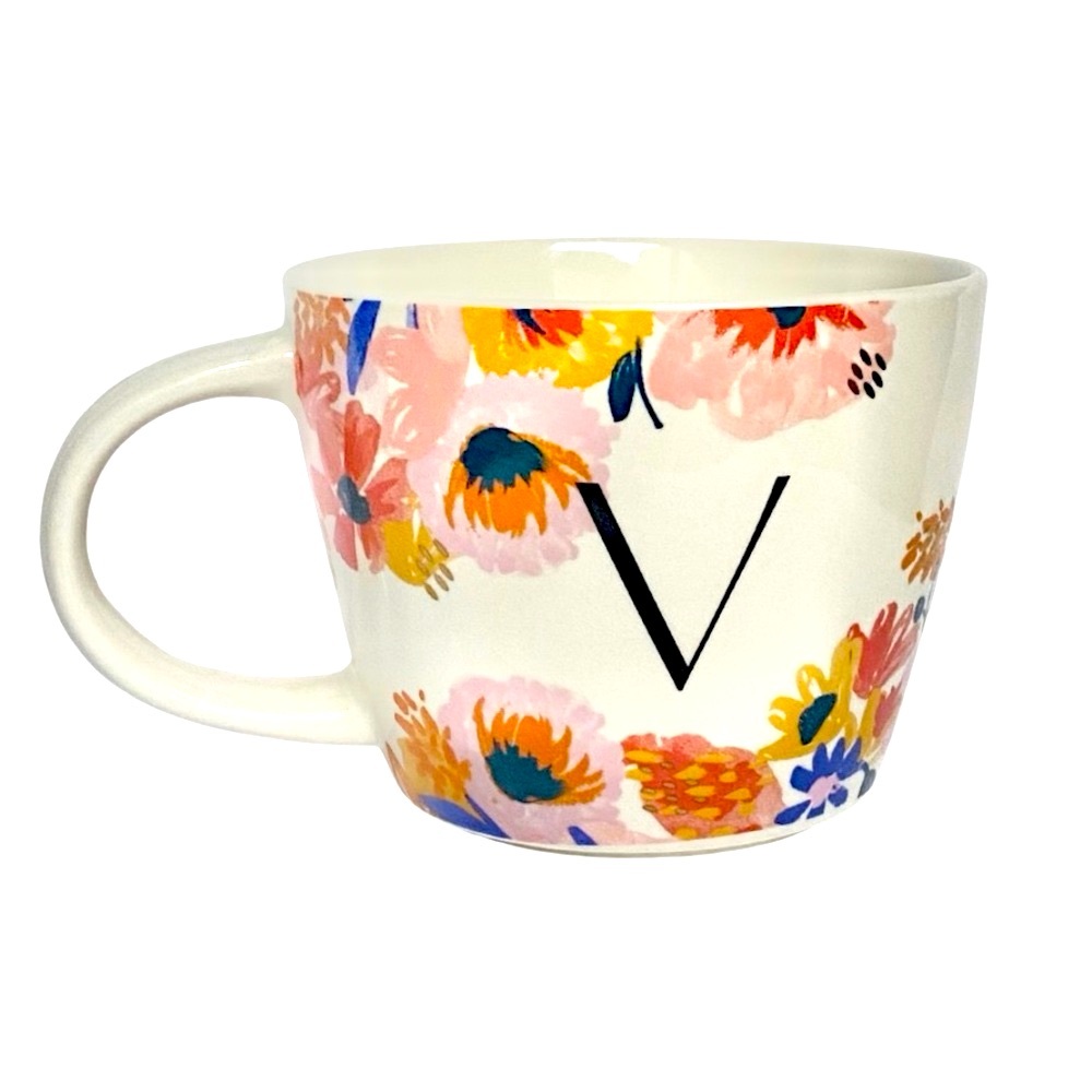 NWT Opalhouse Stoneware “V” Floral Initial Mug